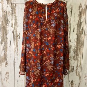 Everly Dress Burgundy with Floral Design